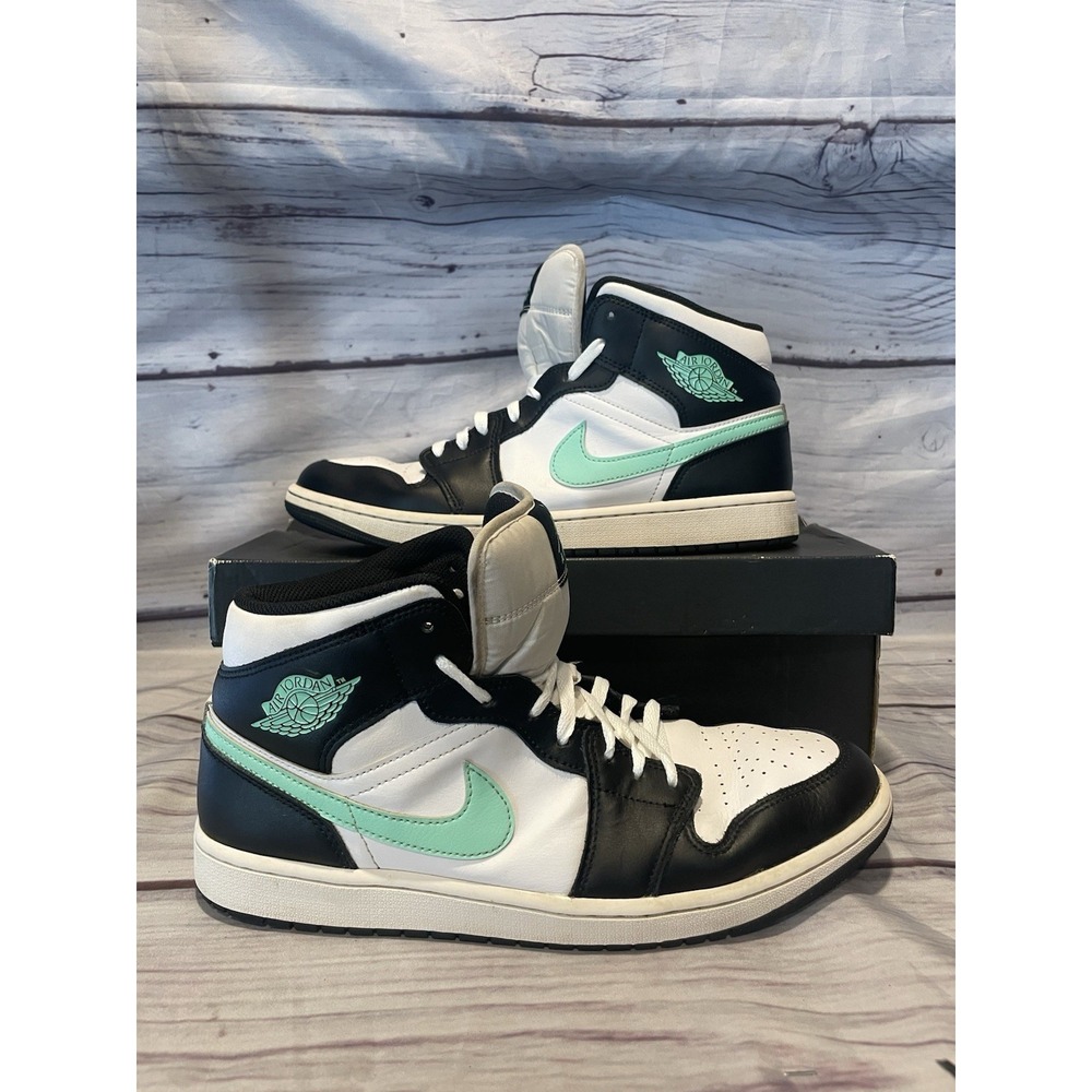 Nike Jordan 1 Mid Green Glow White Black Mens Size 12 Shoes Sneakers DQ8426-103